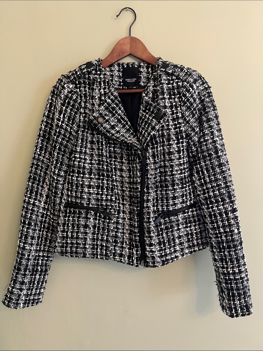 Simply Vera Vera Wang Black and White Tweed Zip Blazer